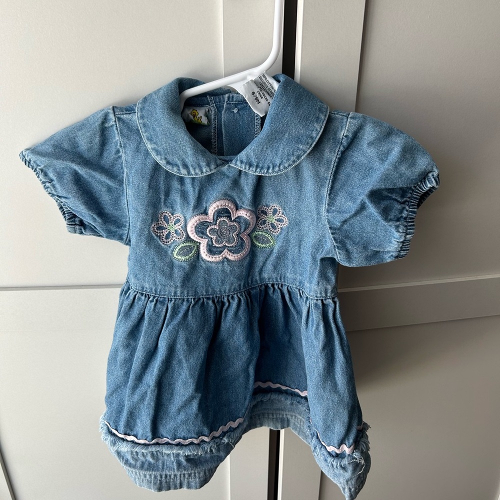 "Y2K Sesame Street Big Bird baby denim dress"